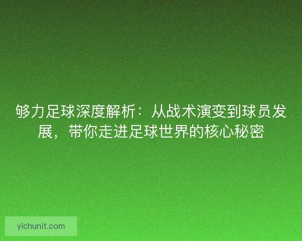 够力足球深度解析：从战术演变到球员发展，带你走进足球世界的核心秘密